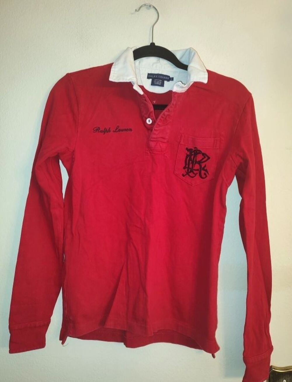Boys Ralph Lauren Rugby # 3 Red 100% Cotton Jersey Size M